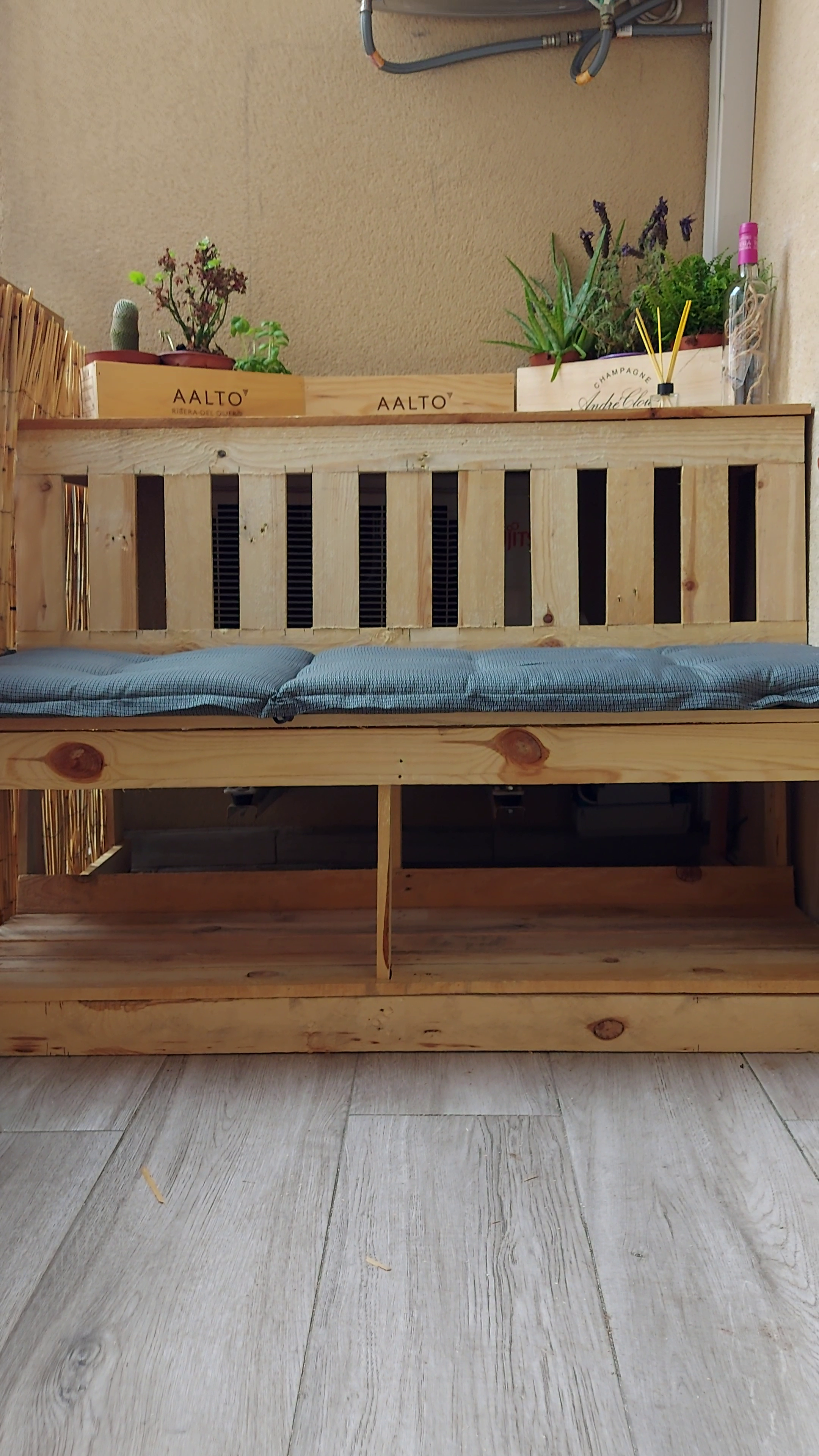 Full balcony view with bench